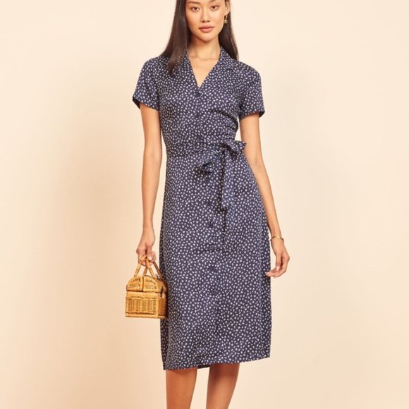 NWT Reformation Breje Midi Button Down Dress with Belt- M - Picture 1 of 4